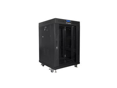 Комуникационен шкаф Lanberg rack cabinet 19" free-standing 15U/600x600 (flat pack) with glass door lcd black v2