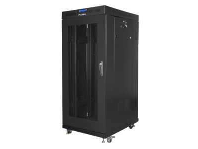 Комуникационен шкаф Lanberg rack cabinet 19" free-standing 27U / 600x800 self-assembly flat pack with mesh door LCD, black