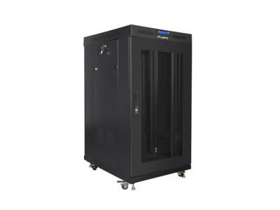 Комуникационен шкаф Lanberg rack cabinet 19" free-standing 22U/800x800 (flat pack) with glass door lcd black v2