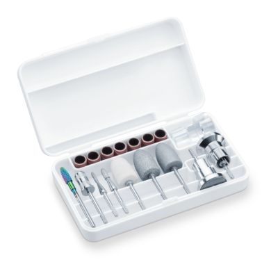 Комплект за маникюр/педикюр Beurer MP 200 Manicure/pedicure station - 3 functions in one device: Nail cutter, UV/LED lamp and nail dust extractor; up to 26,000 rpm; 9 high-quality attachments; For artificial nail modelling