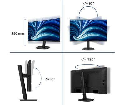 Монитор Philips 27B2U3601, 27" IPS WLED, 2560x1440@120Hz, 4ms GtG, 350cd m/2, 1500:1, 50M:1 DCR, Adaptive Sync, FlickerFree, SoftBlue, 2Wx2, Tilt, Height Adjust, Pivot, Swivel, HDMI, DP, RJ45, USB hub