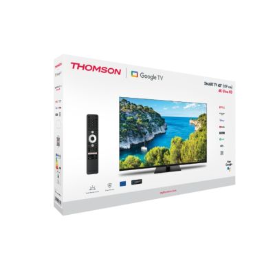 Телевизор Thomson Smart UHD TV 43"; Google TV; 3840 x 2160 (4K UHD), 4000:1, DLED, 60 Hz, DVB-T/T2/C/S/S2, HDR10, Wi-Fi, Bluetooth, LAN, HDMI 2 (2.0) + 2 (2.1), USB 2 (2.0) + 1 (3.0),Central Swivel Stand, Black