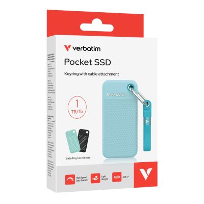 Твърд диск Verbatim Pocket SSD USB 3.2 Gen 2 1TB Polar Blue incl. two rubber sleeves