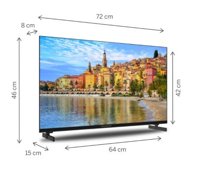 Телевизор Thomson Smart FHD TV 32"; Google TV; 1920 x 1080 (FHD), DLED, 60 Hz, DVB-T/T2/C/S/S2, Wi-Fi, Bluetooth, LAN, HDMI 3 (1.4), USB 2 (2.0), 12 Volt adapter included, Side Feet, Black