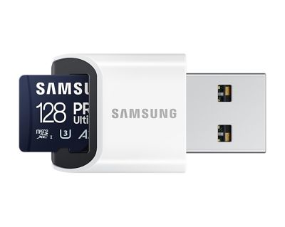 Памет Samsung 128GB micro SD Card PRO Ultimate with USB Reader , UHS-I, Read 200MB/s - Write 130MB/s, U3, V30, A2