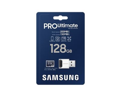 Памет Samsung 128GB micro SD Card PRO Ultimate with USB Reader , UHS-I, Read 200MB/s - Write 130MB/s, U3, V30, A2
