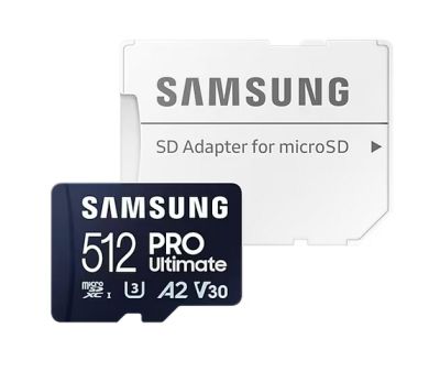 Памет Samsung 512GB micro SD Card PRO Ultimate with Adapter , UHS-I, Read 200MB/s - Write 130MB/s, U3, V30, A2