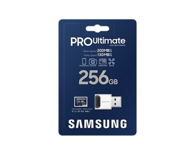 Памет Samsung 256GB micro SD Card PRO Ultimate with USB Reader , UHS-I, Read 200MB/s - Write 130MB/s, U3, V30, A2