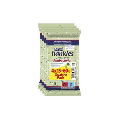 Мокри кърпи Wet Hankies Почистващи и ароматизиращи, 4x15 бр. в плик