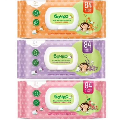 Мокри кърпи Бочко Почистващи и ароматизиращи, 84 бр. в плик с капак