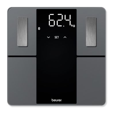 Везна Beurer BF 500 BT diagnostic bathroom scale in black, titanium-coated stainless steel electrodes, extra-large magic display 40mm, Weight, body fat, body water, muscle percentage, bone mass, AMR/BMR calorie display; BMI calculation; Bluetooth; 180 kg 