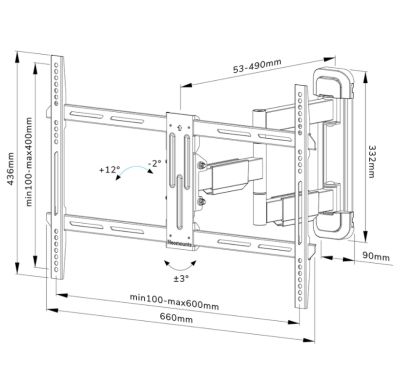 Стойка Neomounts Screen Wall Mount (full motion, 3 pivots, VESA 600x400)