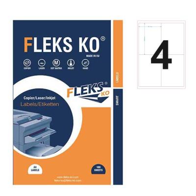 Етикети Fleks KoБели, прави ъгли, 99.1x139 mm A4, 100 л. 4 етик./лист