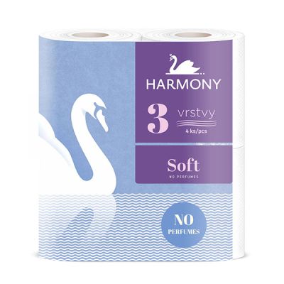 Тоалетна хартия Harmony Soft 100% целулоза, триплaстова 4 бр. Бяла