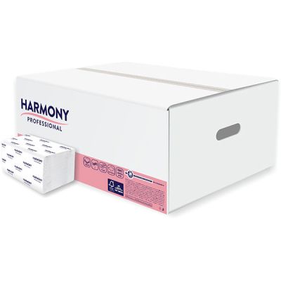 Сгънати кърпи за ръце Harmony Professional V-образни, целулоза, двупластови 22.5x23.5 cm 200 бр. Бели