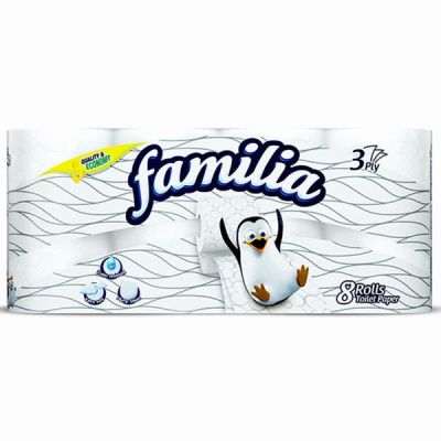 Тоалетна хартия Familia 100% целулоза, трипластова 8 бр.