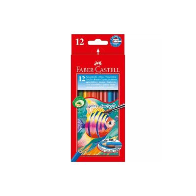 Цветни акварелни моливи Faber-CastellШестоъгълни, 12 цвята, подарък четка