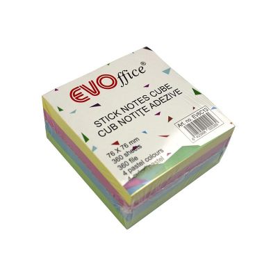 Самозалепващи листчета EVOffice 75x75 mm, 360 л. Пастел микс