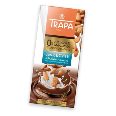 Шоколад Trapa Intenso 0% Захар, Млечен, Бадем, 175 g