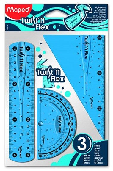 Комплект чертожни инструменти Maped Twist`n Flex Три части, Пластмасови гъвкави, Цветен микс