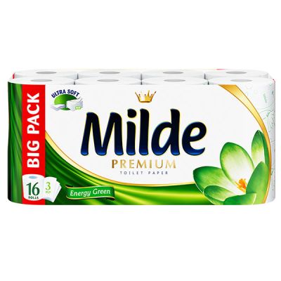 Тоалетна хартия Milde 100% целулоза, трипластова 16 бр. Energy Green