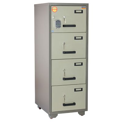 Огнеупорен шкаф за висящи папки Практик FC4K Единичен с 4 чекмеджета, 54.5x65.3x150 cm, Сив