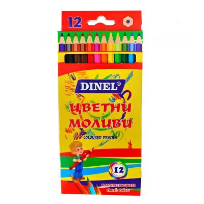 Цветни моливи DinelШестоъгълни, 12 цвята