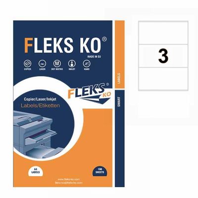 Етикети Fleks Ko Бели, прави ъгли, 210x98 mm А4, 100 л. 3 етик./лист