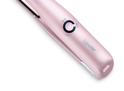 Преса Beurer HS 20 cordless hair straightener, Battery operation ,cordless, Ceramic and tourmaline-coated hot plates, 3 temperature settings from 160°C to 200°C, LED display, Cordless operation for 20 minutes, Lithium-ion battery,Plate locking system