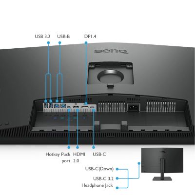 Монитор BenQ PD3205U 32" IPS 4ms 3840x2160 4K, DesignVue Designer Mon,100% sRGB,PIP/PBP,CAD/CAM,Disp Pilot,Flicker-free,LBL,1000:1,20M:1 DCR,10 Bit,250cd/m2,USB C(PowerDelivery 90W),HDMI,DP,miniDP,USB Hub, PIP/PBP,KVM,Card R/W,2x2.5W,HAdj.,Swivel,Pivot,Ti