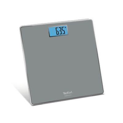 Везна Tefal PP1500V0, Classic Grey, glass platform (31x31cm), 160Kg / 100g, on/off, slim (21mm), display (75x30), back light display, 2 x AAA battery included