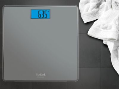 Везна Tefal PP1500V0, Classic Grey, glass platform (31x31cm), 160Kg / 100g, on/off, slim (21mm), display (75x30), back light display, 2 x AAA battery included