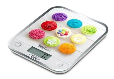 Везна Tefal BC5122V1 Optiss Delicious Cupcakes, ultra slim glass, 5 kg / 1g/ml graduation, tara, liquid function, 2 batteries LR03 AAA included, new markings on product