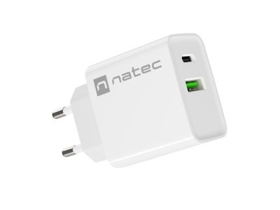 Адаптер Natec USB Charger Ribera 1X USB-A + 1X USB-C 20W, White