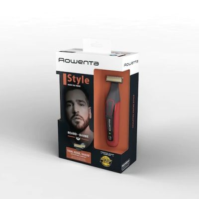 Тример Rowenta TN6040F4 Hybrid Forever Sharp Orange Style, beard, cordless, waterproof 3-in-1, self-sharpening blades, 100% stainless steel, minimum cutting length 0.4mm, precision setting 1mm, beard blade size 32mm, 120min autonomy, charging time 1h30min