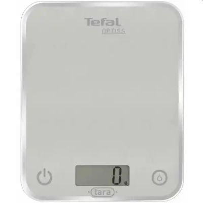 Везна Tefal BC5004V2, Optiss silver, ultra slim glass, 5 kg / 1g/ml graduation, tara, liquid function, 2 batteries LR03 AAA included, new markings on product