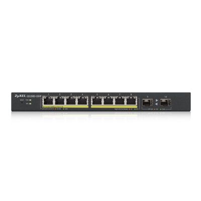 Комутатор ZyXEL GS1900-10HP v2, 8-port GbE L2 PoE Smart Switch + 2 SFP slots, 802.3at, desktop, fanless, 70 Watt