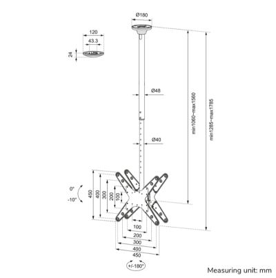 Стойка Neomounts Back to Back Screen Ceiling Mount (Height: 106-156 cm)