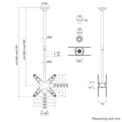 Стойка Neomounts Back to Back Screen Ceiling Mount (Height: 106-156 cm)