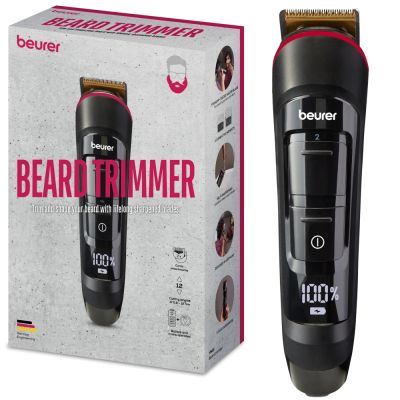 Машинка за подстригване Beurer MN4X beard styler, 2 Attachments, slim titanium contour blade, Battery and mains operation, LED display, 10 cutting lengths, 2 comb attachments with length adjustment: 3-7 and 8-12 mm,Water-resistant
