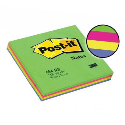 Самозалепващи листчета 3M Post-it 654 Retro Bright 76х76 mm, 100 л. Зелен микс