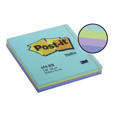 Самозалепващи листчета 3M Post-it 654 Retro Bright 76х76 mm, 100 л. Син микс