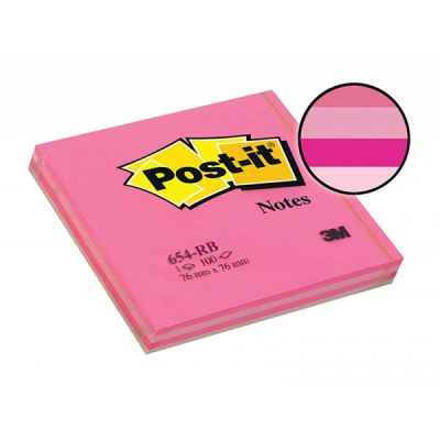 Самозалепващи листчета 3M Post-it 654 Retro Bright 76х76 mm, 100 л. Розов микс