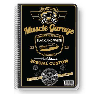 Тетрадка Black&White Retro Garage Mix Ламинирани корици, спирала, офсет, А4 80 л. с редове
